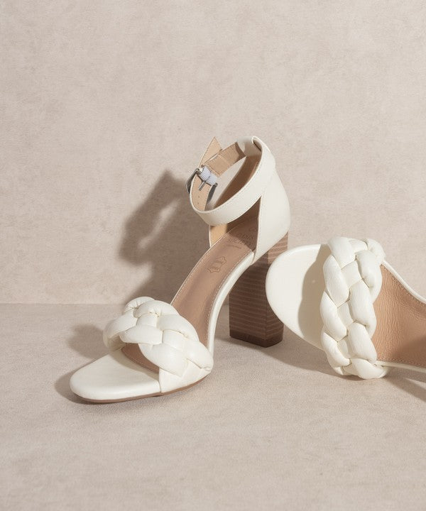 Thick Heel White Dressy Casual Sandals - Ankle Strap Closure