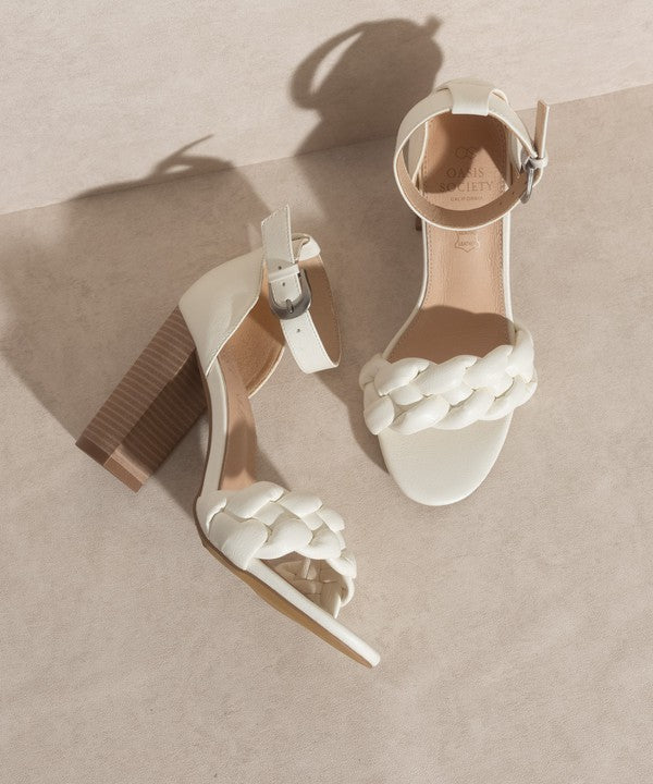 Thick Heel White Dressy Casual Sandals - Ankle Strap Closure