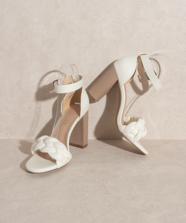 Thick Heel White Dressy Casual Sandals - Ankle Strap Closure