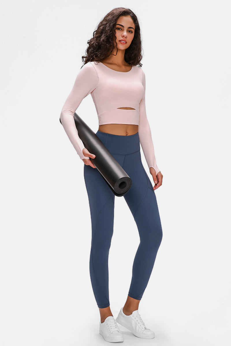 Long Sleeve Athletic Cropped Top With Thumb Hole