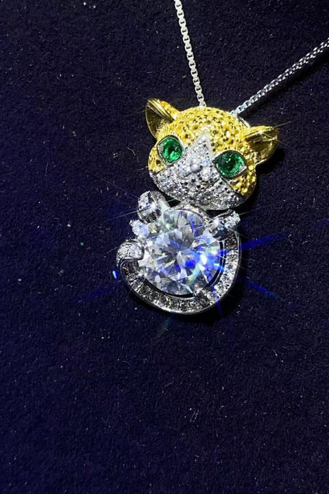 2 Carat Moissanite 925 Sterling Silver Necklace Cat Pendant
