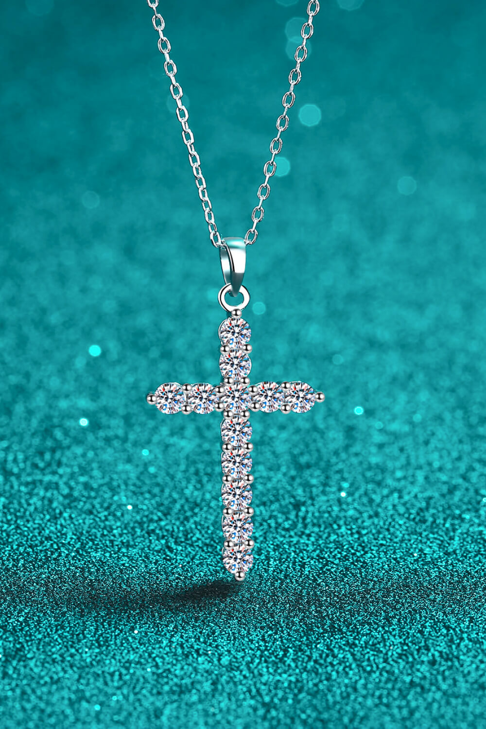 Silver Necklace With Sparkling Diamond Cross Pendant