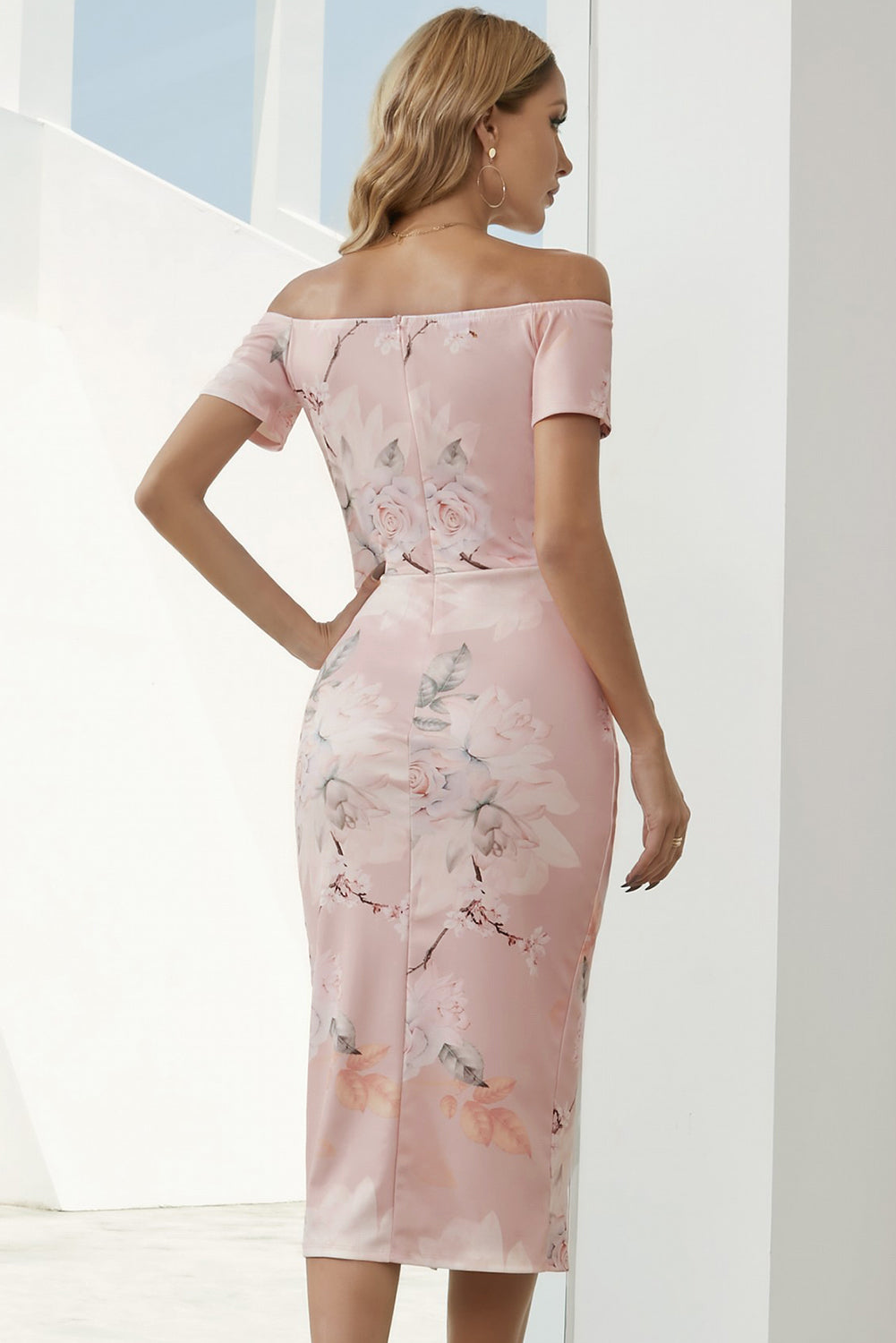 Off-Shoulder Botanical Print Dress