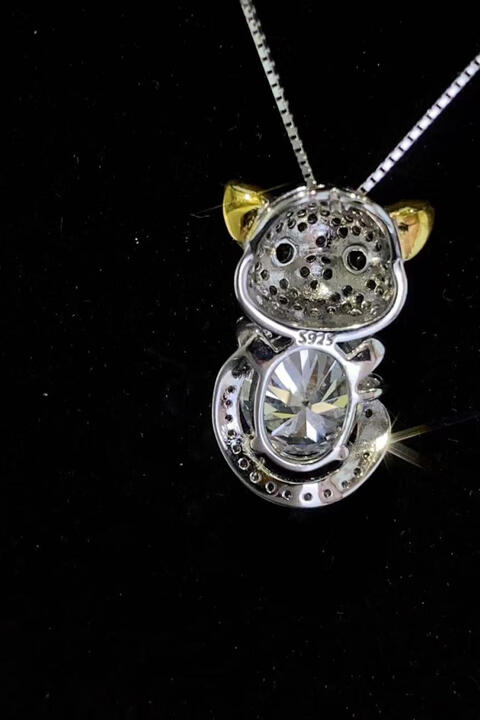 2 Carat Moissanite 925 Sterling Silver Necklace Cat Pendant