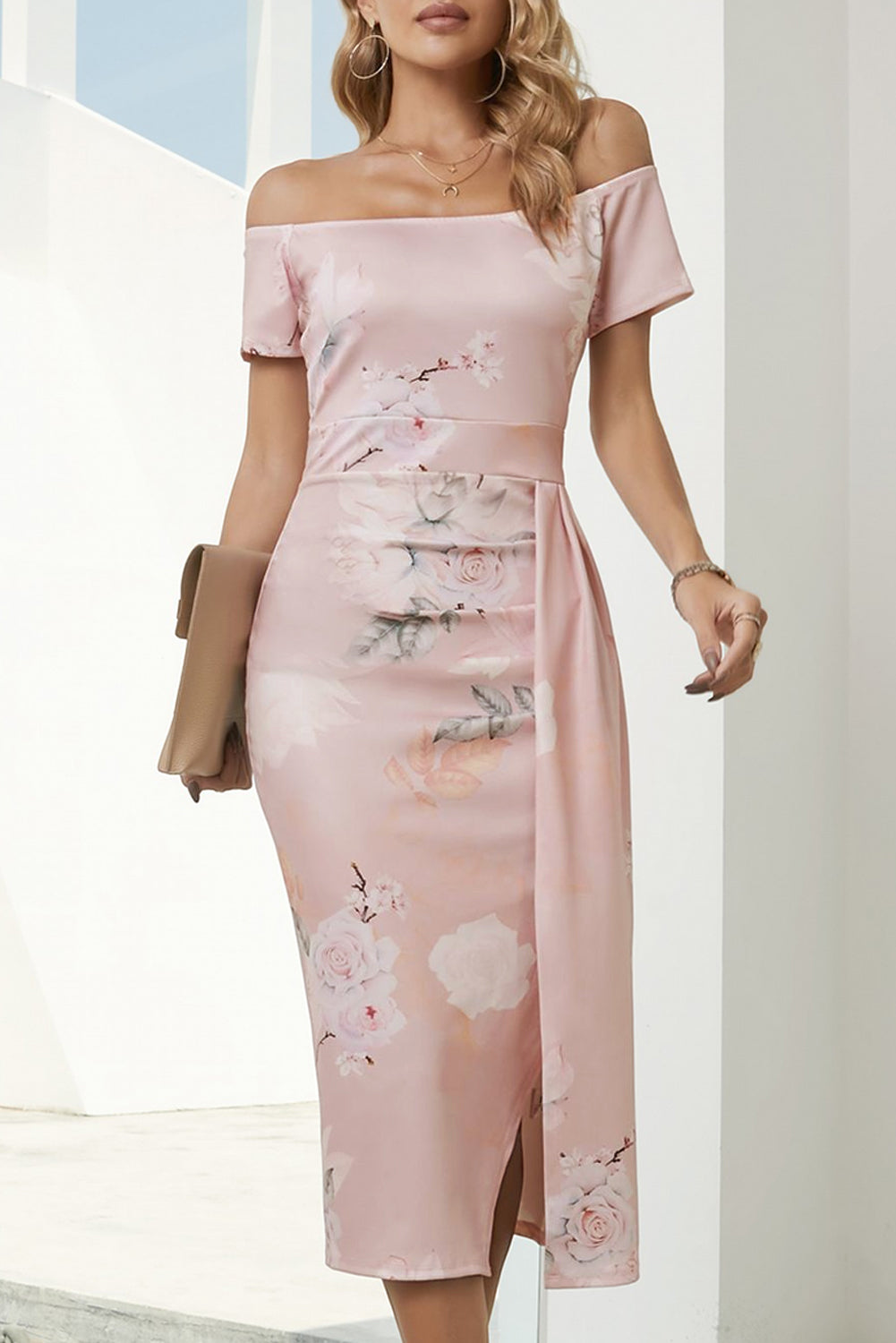 Off-Shoulder Botanical Print Dress