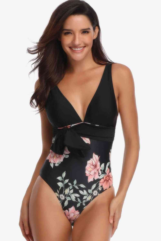 Half and Half Floral One-Piece Swimsuit