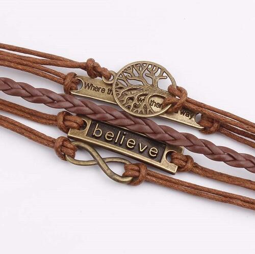 Alloy Leather Rope Bracelet