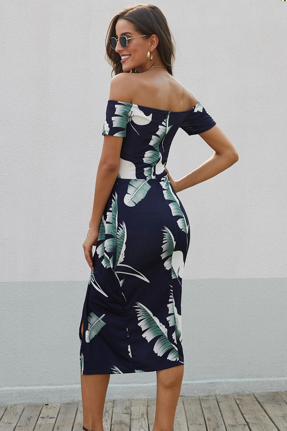 Off-Shoulder Botanical Print Dress