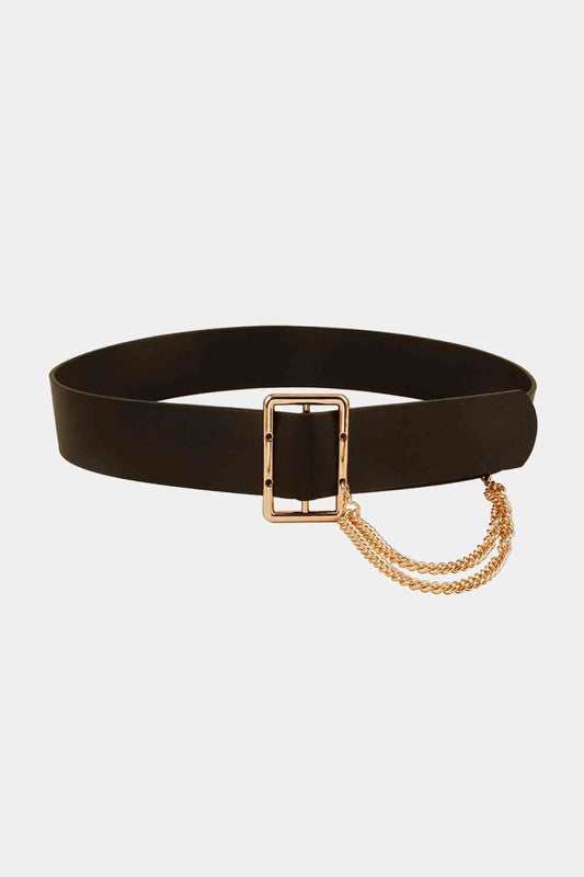 Black PU Leather Belt with Gold Chain
