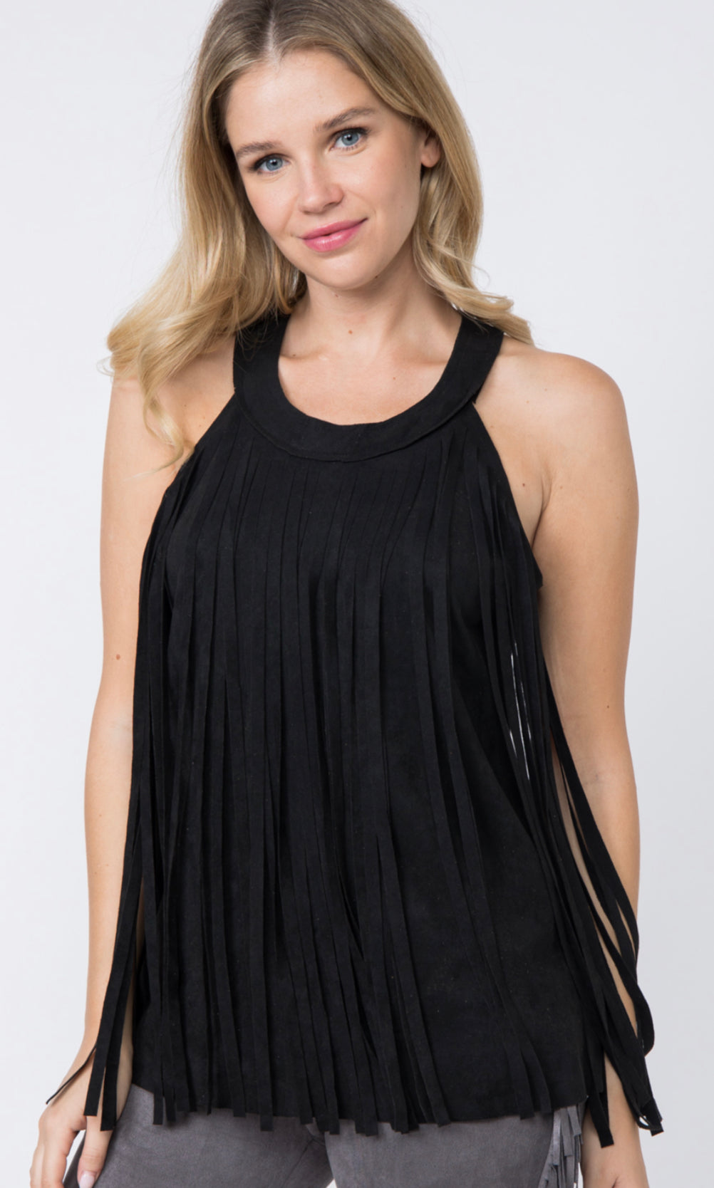 Suede Fringe Casual Tank Top