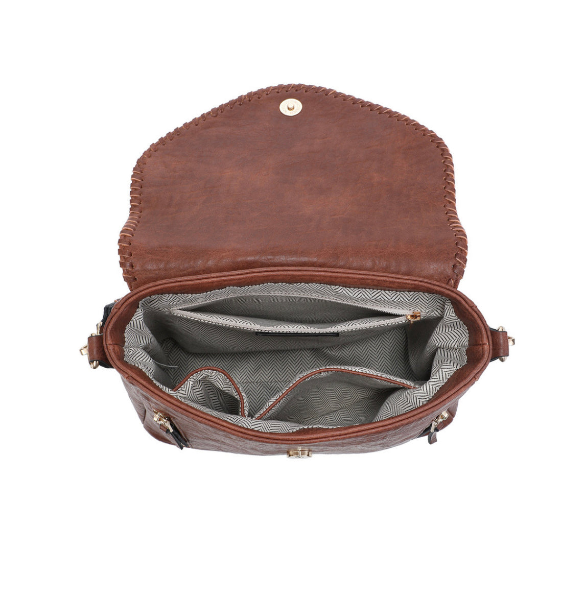 Jen and Co. Double Zip Whipstitch Trim Crossbody