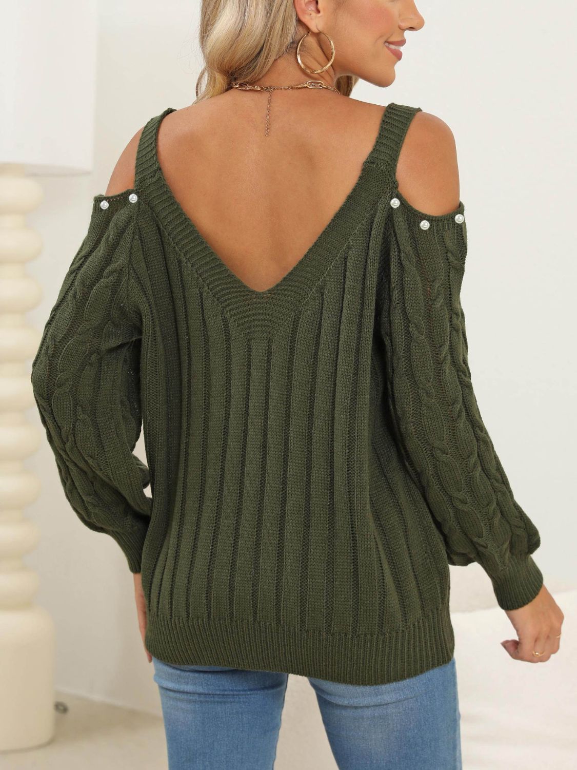 Cable-Knit Double Cold Shoulder Sweater