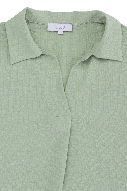 Collared Short Sleeve Blouse