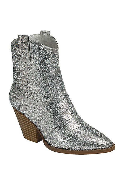 Rhinestone Bedazzled Western Ankle Boots