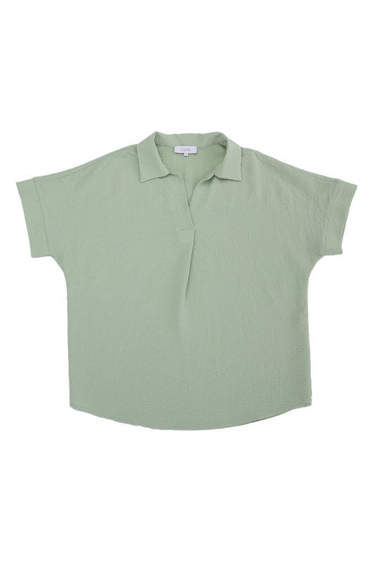 Collared Short Sleeve Blouse