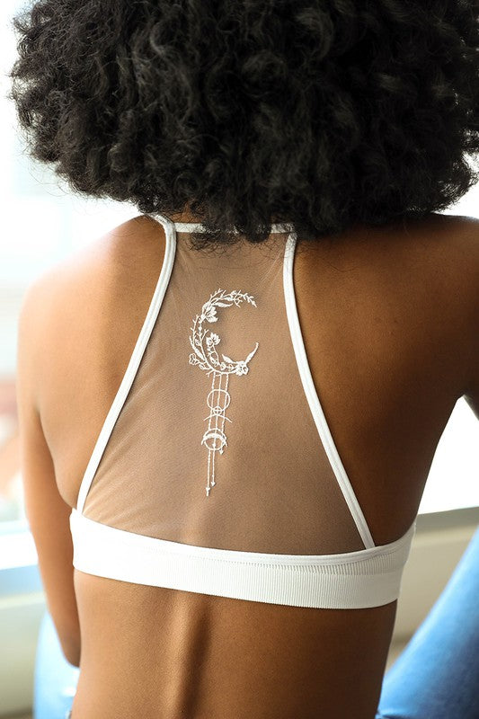Crescent Moon Sheer Dream Catcher Tattoo Mesh Bralette