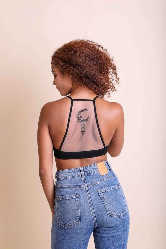 Crescent Moon Sheer Dream Catcher Tattoo Mesh Bralette