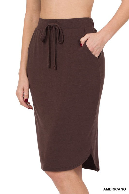 Self Tie Tulip Skirt with Front Side Pockets