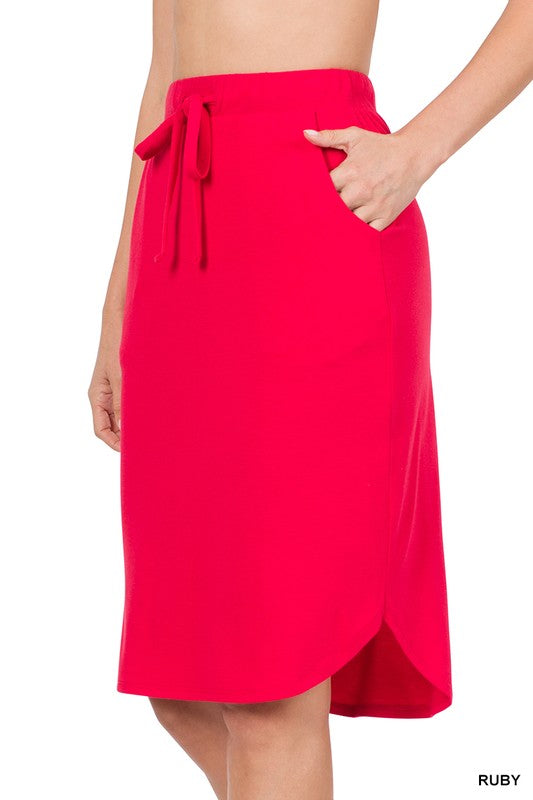 Self Tie Tulip Skirt with Front Side Pockets