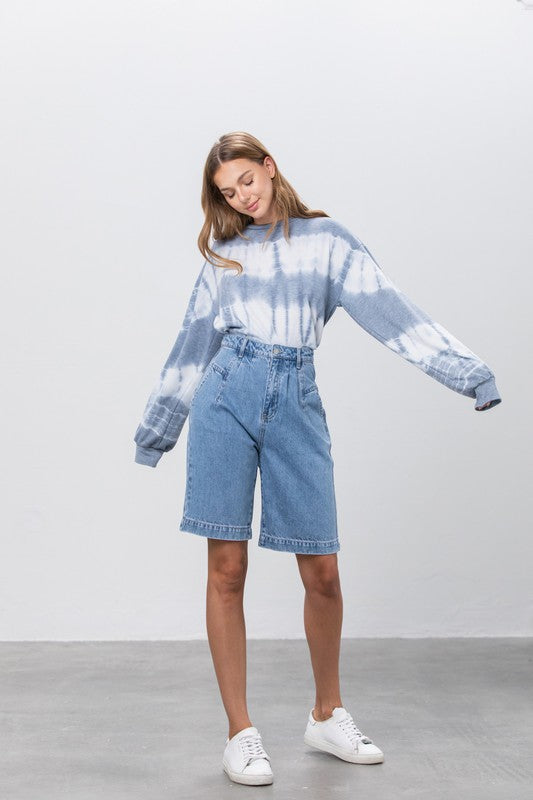 Pleated Casual Denim Shorts