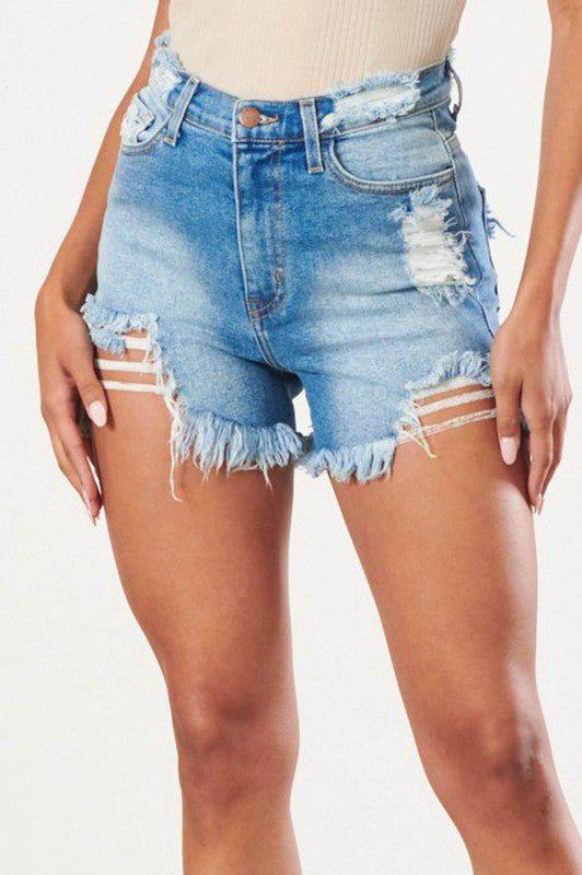 Cheek Out Denim Frayed Hem Short
