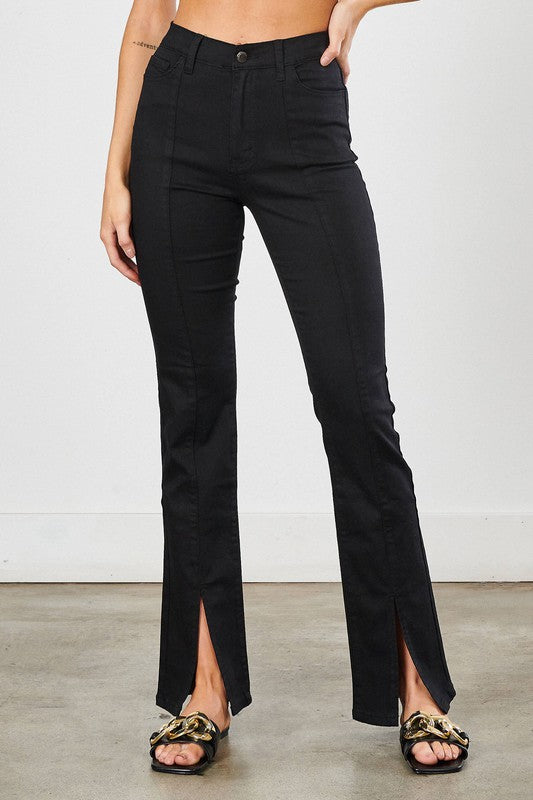 Black Straight Leg Jeans with Front Slit