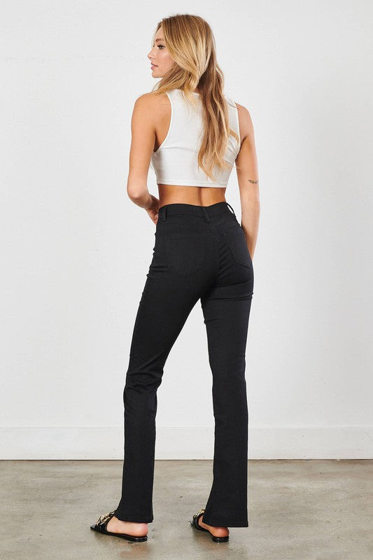 Black Straight Leg Jeans with Front Slit