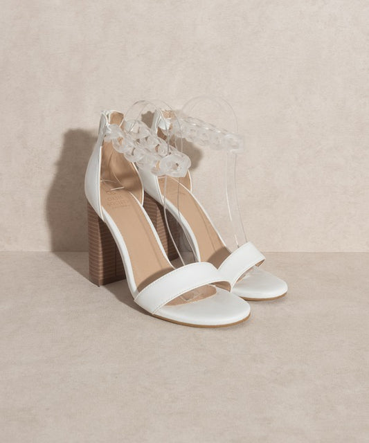 White High Heel Sandal Ankle Leather Chain Strap