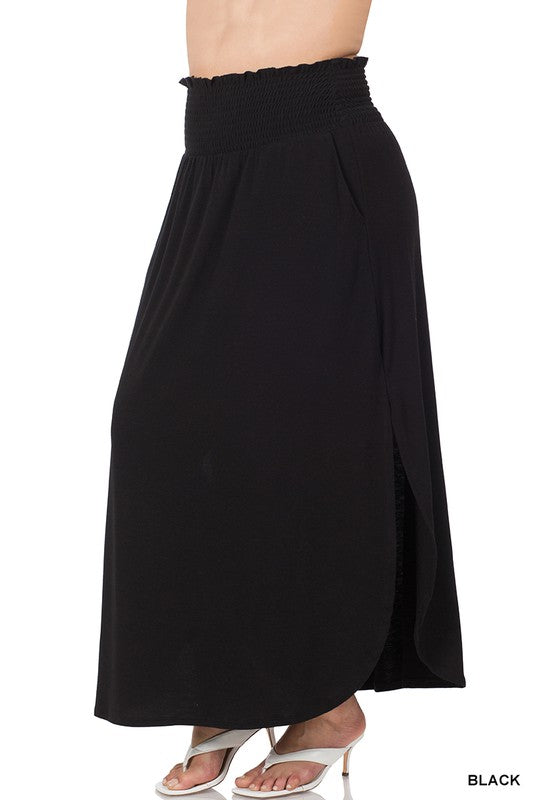 Plus Smocked Waist Long Skirt