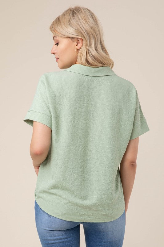 Collared Short Sleeve Blouse