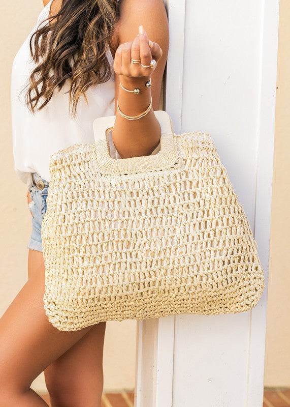 Oversized Straw Tote Handbag