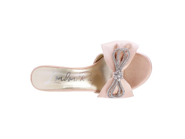 Crystal Bow on Satin High Heel Slide In  Sandals