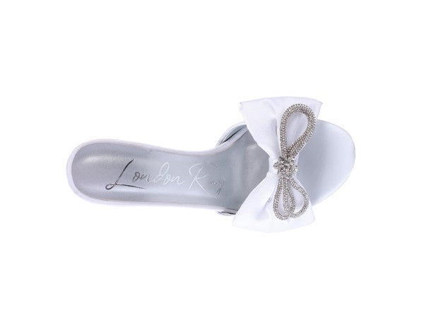 Crystal Bow on Satin High Heel Slide In  Sandals