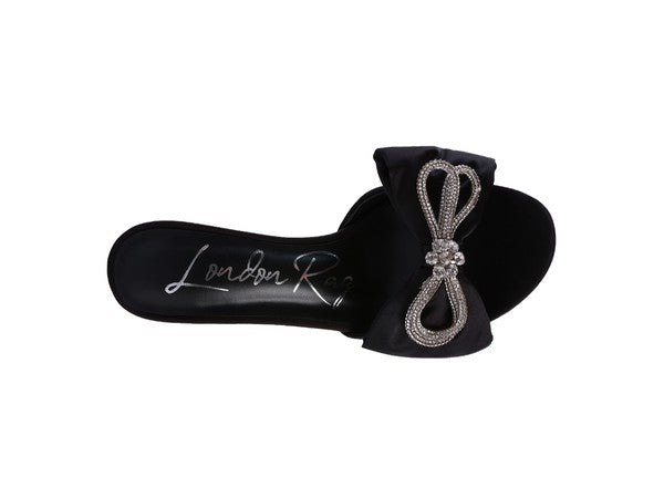 Crystal Bow on Satin High Heel Slide In  Sandals