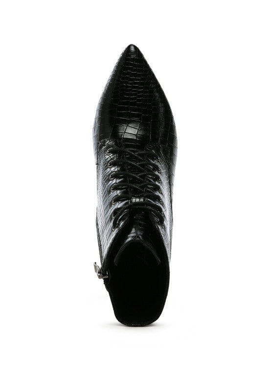 Escala Croc Lace Up Stiletto Heel Boot