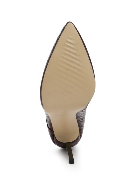 Escala Croc Lace Up Stiletto Heel Boot