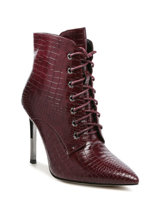 Escala Croc Lace Up Stiletto Heel Boot