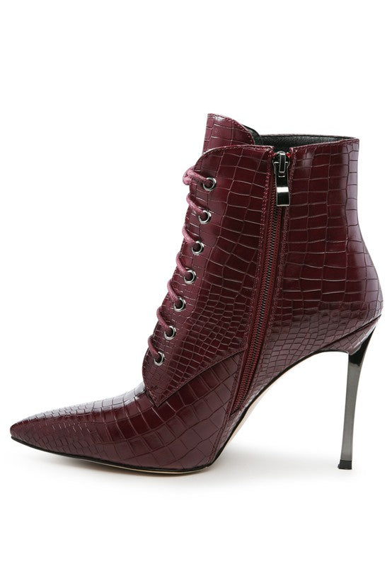 Escala Croc Lace Up Stiletto Heel Boot