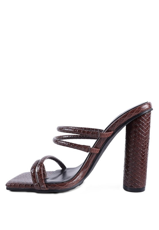 Croc Print High Heel Slide In Sandals