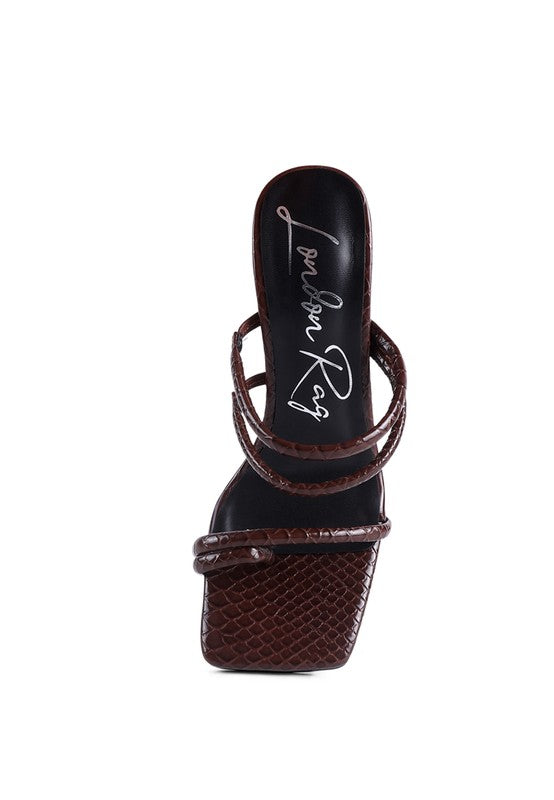 Croc Print High Heel Slide In Sandals