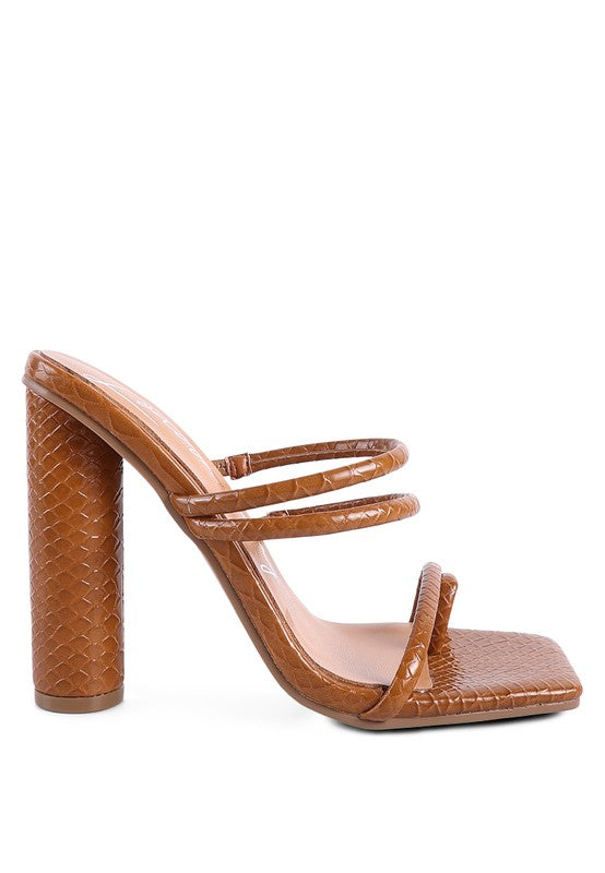 Croc Print High Heel Slide In Sandals