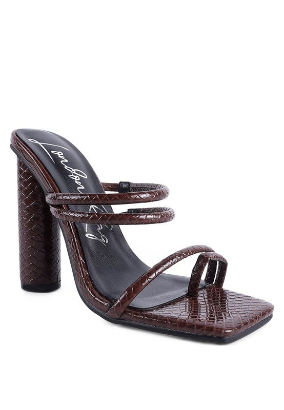 Croc Print High Heel Slide In Sandals