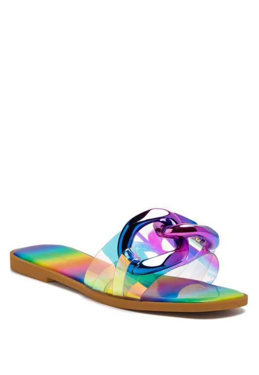 Clear Flip Flops With a Chain Detail