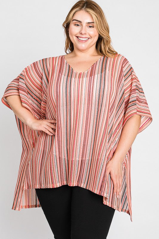 Plus Size Colorful Striped Poncho