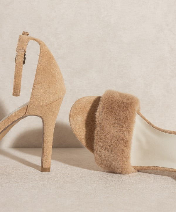 Oasis Society Hadley - Ankle Strap Luxury Fur Heels