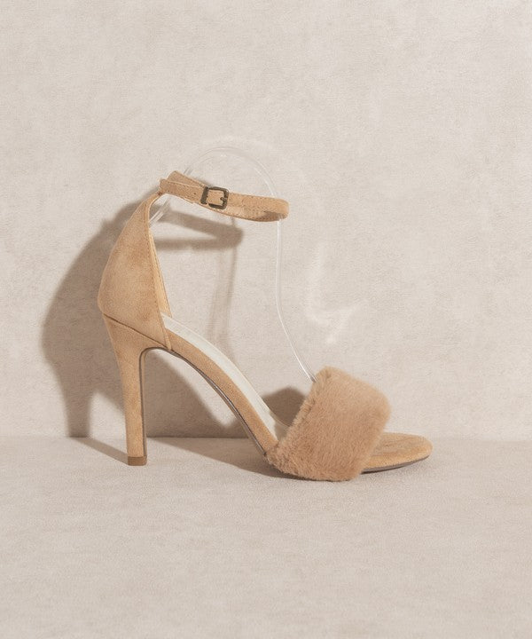 Oasis Society Hadley - Ankle Strap Luxury Fur Heels