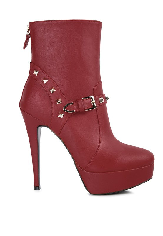 Faux Leather Ankle Boot with Silver Metal Studded