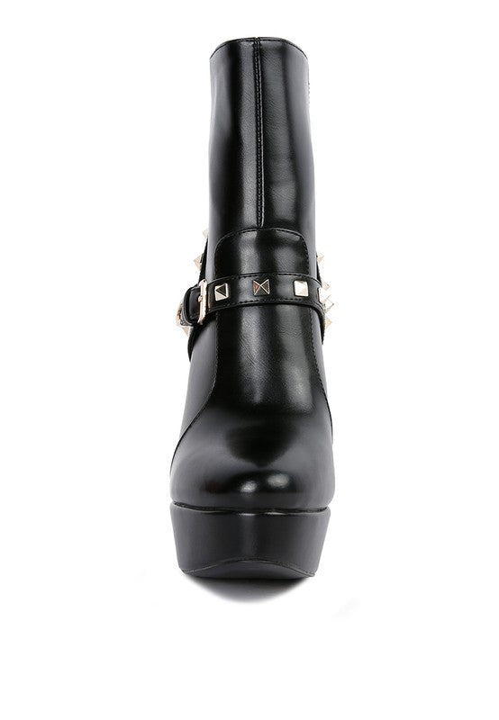 Faux Leather Ankle Boot with Silver Metal Studded