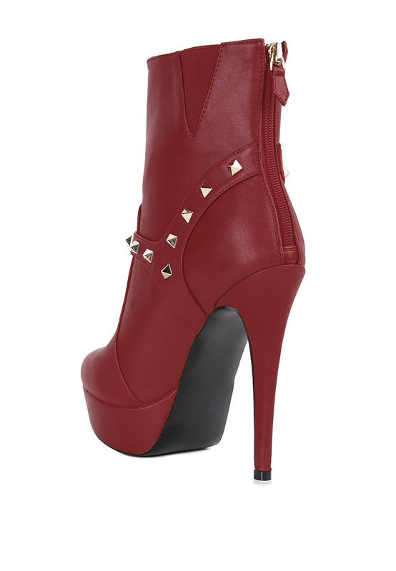 Faux Leather Ankle Boot with Silver Metal Studded