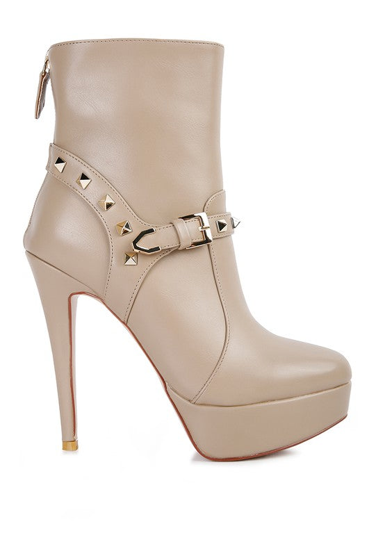 Faux Leather Ankle Boot with Silver Metal Studded